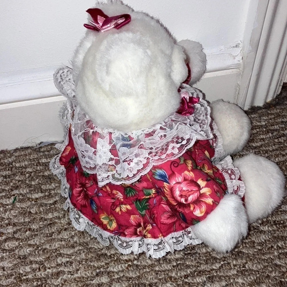 Dan Dee 1990 Vintage White Bear with Floral Dress Preloved - Picture 2 of 5